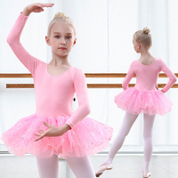 Girls Ballet Leotards  Tutu Skirt Long Sleeve Shiny Star Print Dance Tutu Dress Toddler Cute Tutu Dance Skirt
