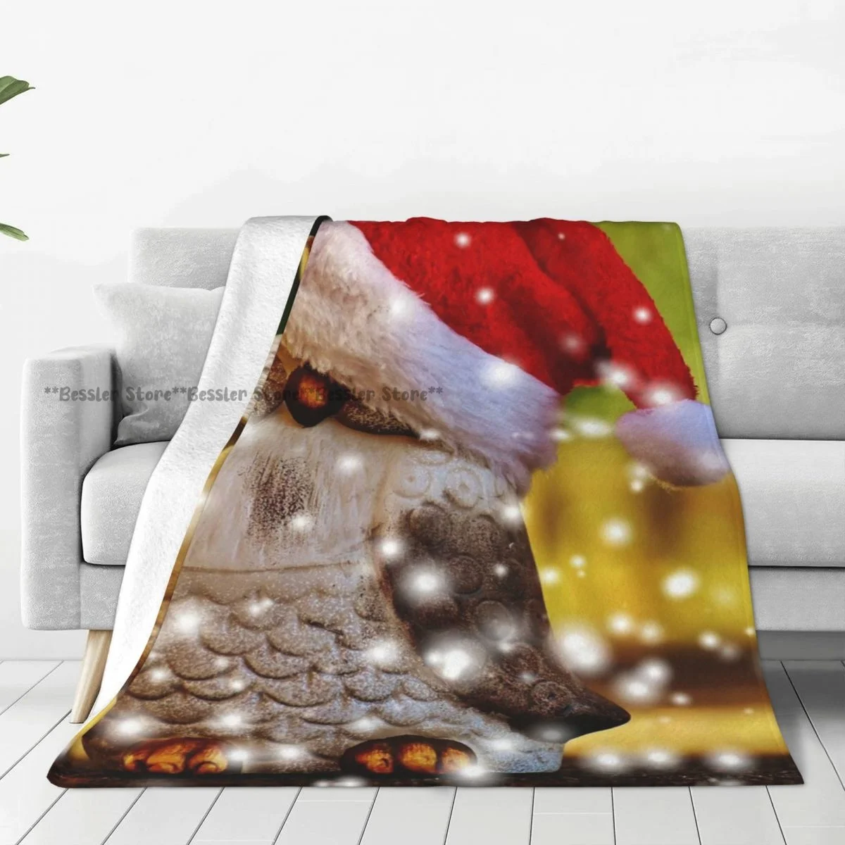 Soft Blanket Christmas Owl Santa Hat Snow Winter Sofa Throw Light Thin Mechanical Wash Flannel Blanket