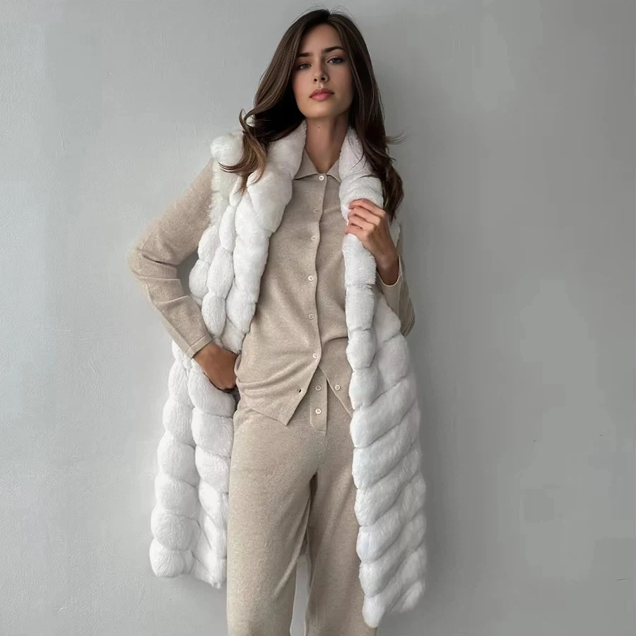 ผู้หญิงเสื้อกั๊กขนสัตว์ยาวเสื้อกั๊กผู้หญิงกระต่ายขนสัตว์เสื้อกั๊กผู้หญิงเสื้อกั๊กหญิงขนสัตว์สีขาวฤดูหนาวสําหรับสตรี