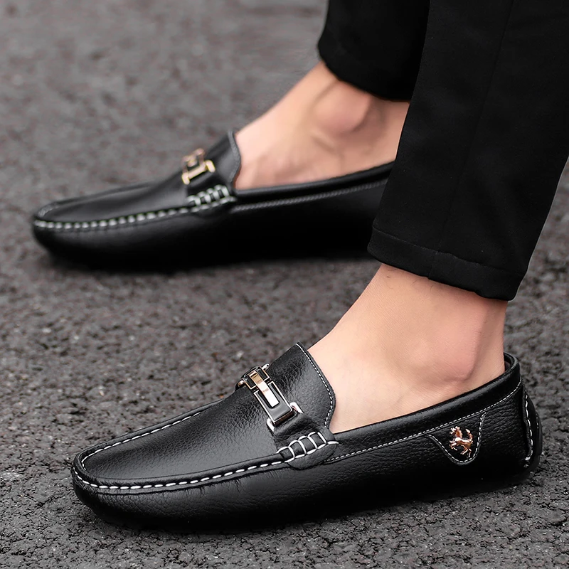 White Loafers Men\'s Genuine Leather Slip-on Classic Leather Shoes Soft Sole Comfortable Moccasin Casual Shoes Designer Men Shoes