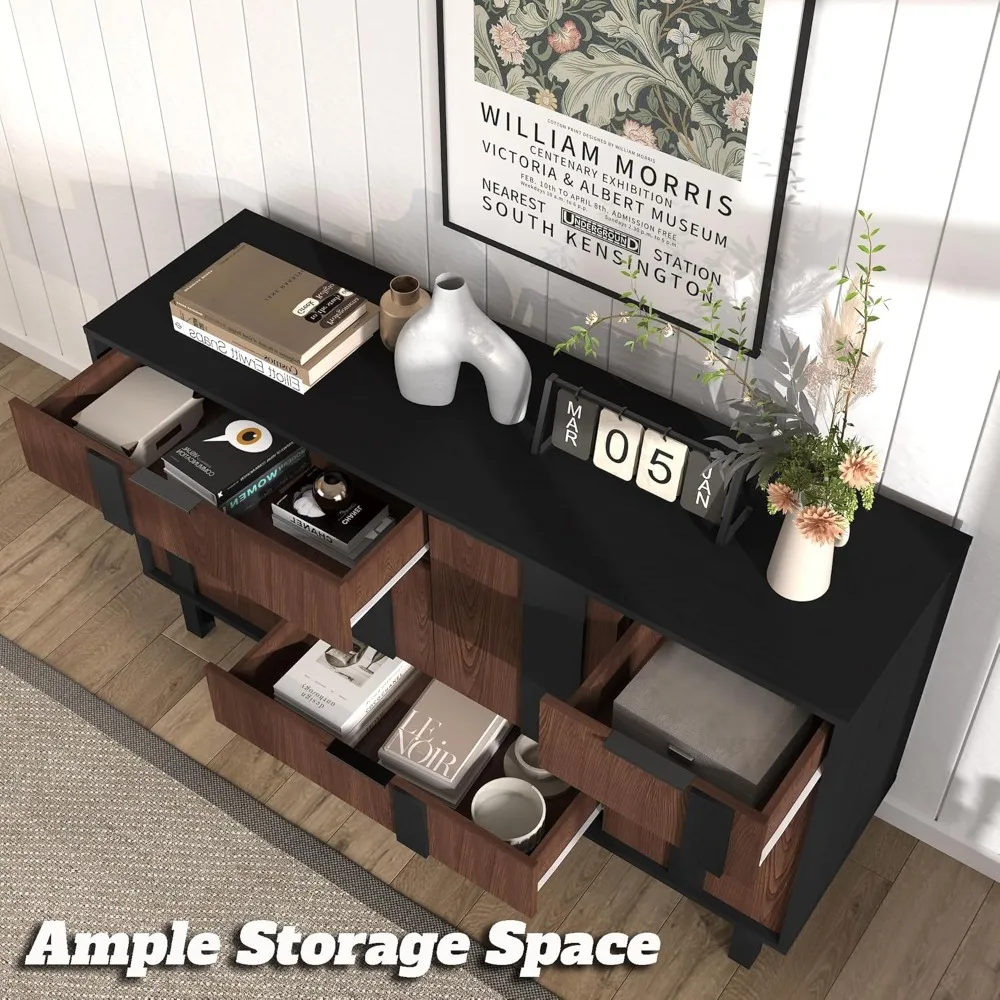 خزانة جانبية بأبواب هندسية ثلاثية الأبعاد، وخزانة تلفزيون مقاس 54 بوصة مع 4 أبواب و3 أدراج، وخزانة تخزين بوفيه Credenza #6