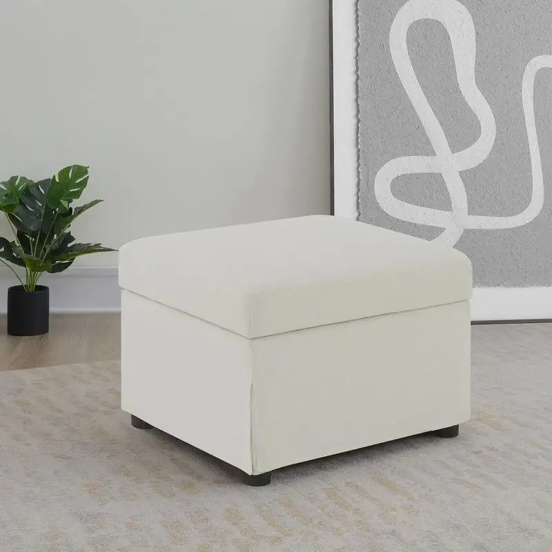 

Beige Upholstered Hydraulic Lift Top Storage Ottoman with Hidden Storage Compartment and Stylish Design for Living Room or