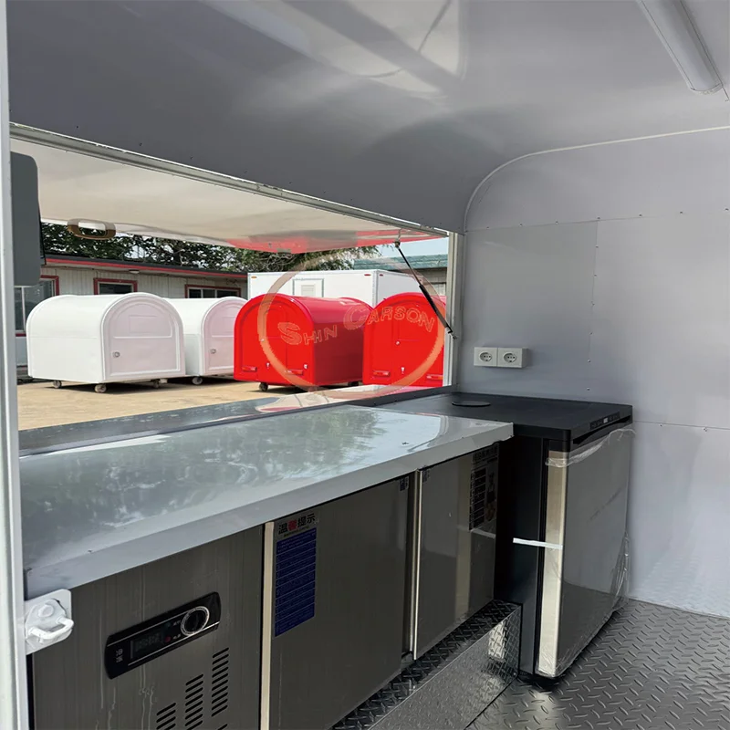 عربة بيع خارجية قابلة للتخصيص، شاحنة خفيفة متنقلة متينة ومحمولة لمقطورة طعام الشاي والحليب والشواء