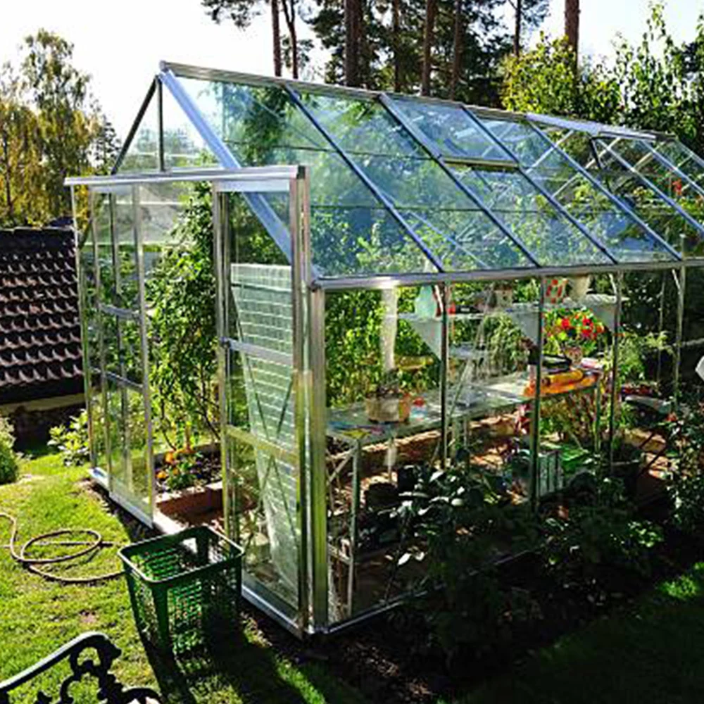 

Eco-Friendly Modern Mini Greenhouse for Home Easily Assembled Metal Frame Garden Glass Greenhouse