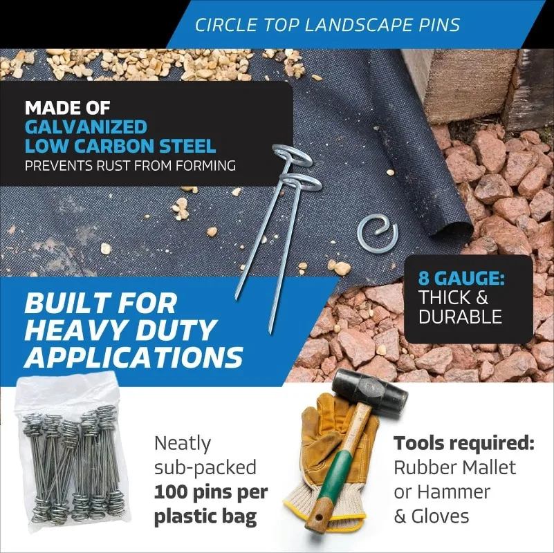 

6-дюймовые круглые верхние штифты — ландшафтные скобы (оцинкованные) — садовые колья для ландшафтного дизайна, SOD — сверхмощные заземляющие колья