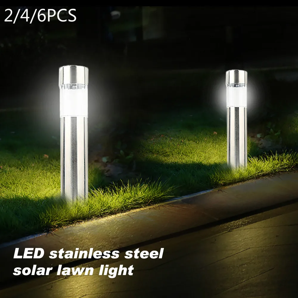 Pop Edelstahl LED Solar Rasen Lampe Outdoor Garten Pfad Rasen Licht Solar Poller Licht Led Solar Stick Lichter Weiß licht