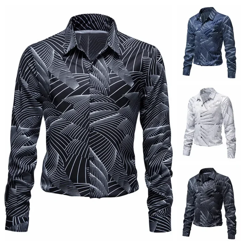 

2023 Autumn/Winter New Men's Shirts Fashion Stripe Print Polo Collar Youth Casual Long Sleeve Shirt