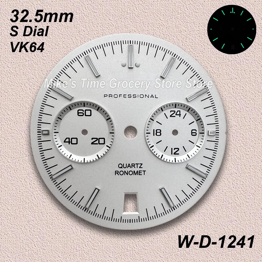 32.5mm S Dial  Speed Dialsuitable for VK64 Quartz Movement Green Luminous Quality Sunray/Matte Watch Modification Accessories