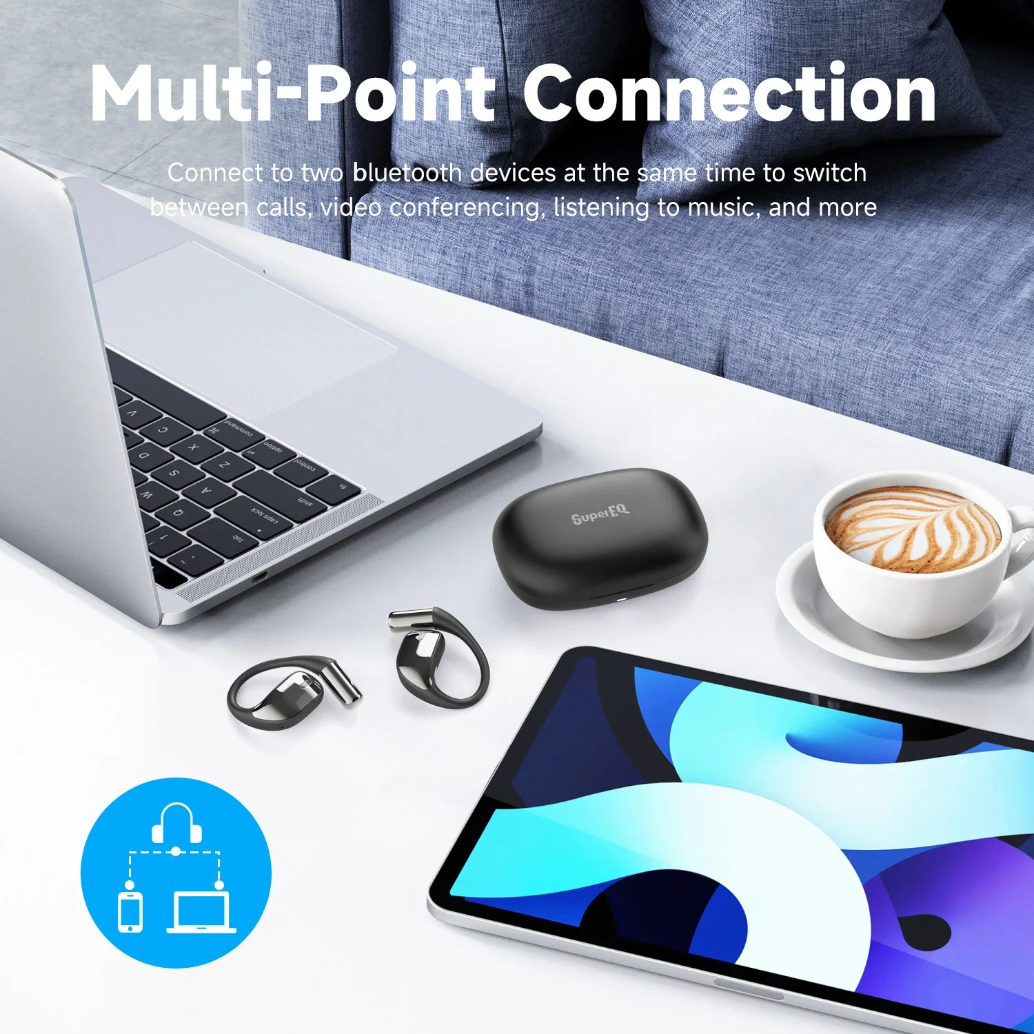 Oneodio SuperEQ T44 سماعات أذن مفتوحة سماعة لاسلكية تعمل بالبلوتوث 5.3 سماعات توصيل هوائي سماعات أذن رياضية مع 4 ENC Mic Bass OWS