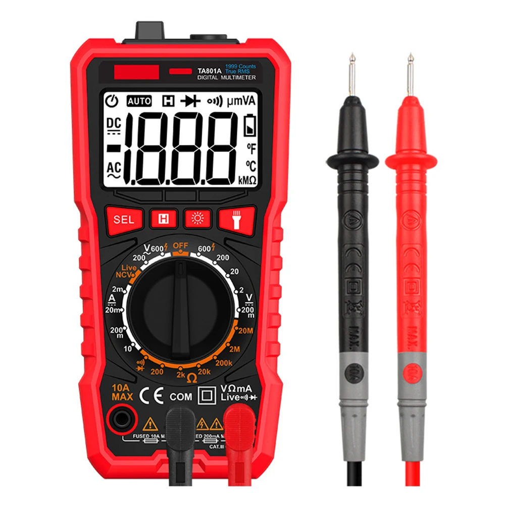 

Digital Multimeter Tester with Retractable Stand Backlit LCD for Ac Dc Voltage Current Measurement Handheld Voltmeter Dual Probe