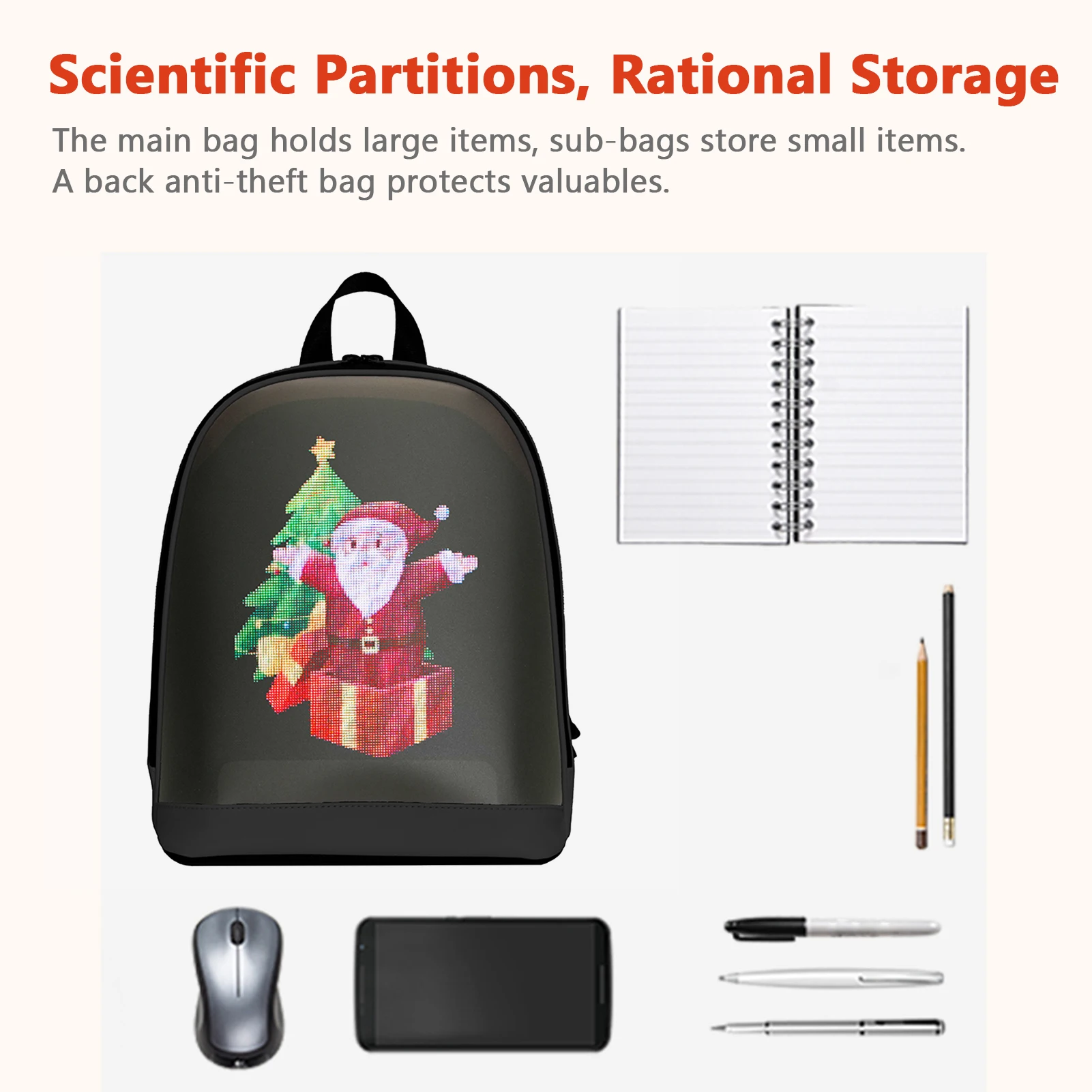 Mochila LED con pantalla inteligente, bolsa de viaje para exteriores con Control por aplicación y pantalla de alta claridad para entretenimiento y Dis comercial