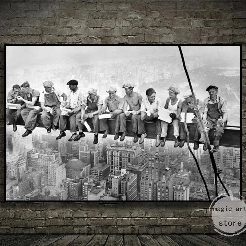 ملصق فني لعمال البناء في نيويورك ، لوحة قماشية عتيقة ، صورة مطبوعة على الحائط ، ديكور منزلي ، لا غداء أبدًا فوق ناطحة سحاب ، صيحات
