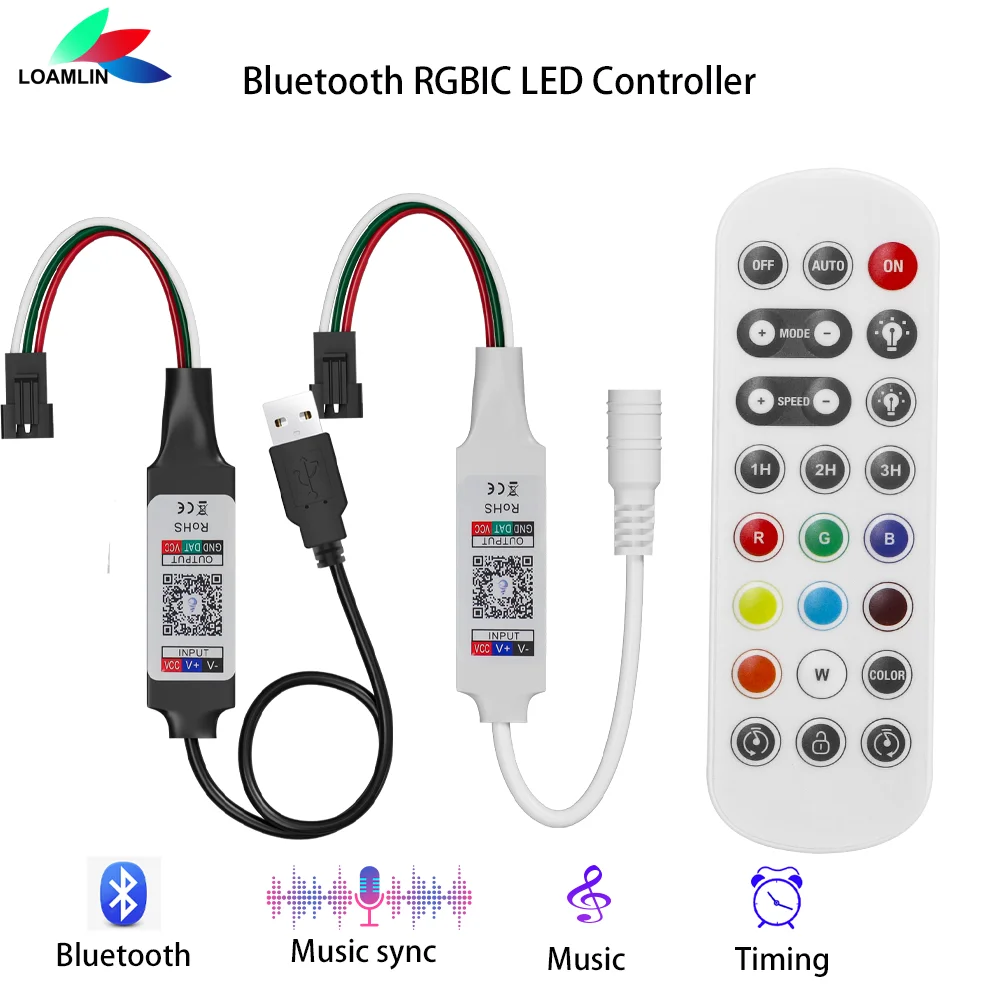 Bluetooth RGBIC kontroler LED 2.4G 24Key na podczerwień i bluetooth kontrola aplikacji WS2812 WS2811 pikseli Led pasek światła DC5-24V USB/DC