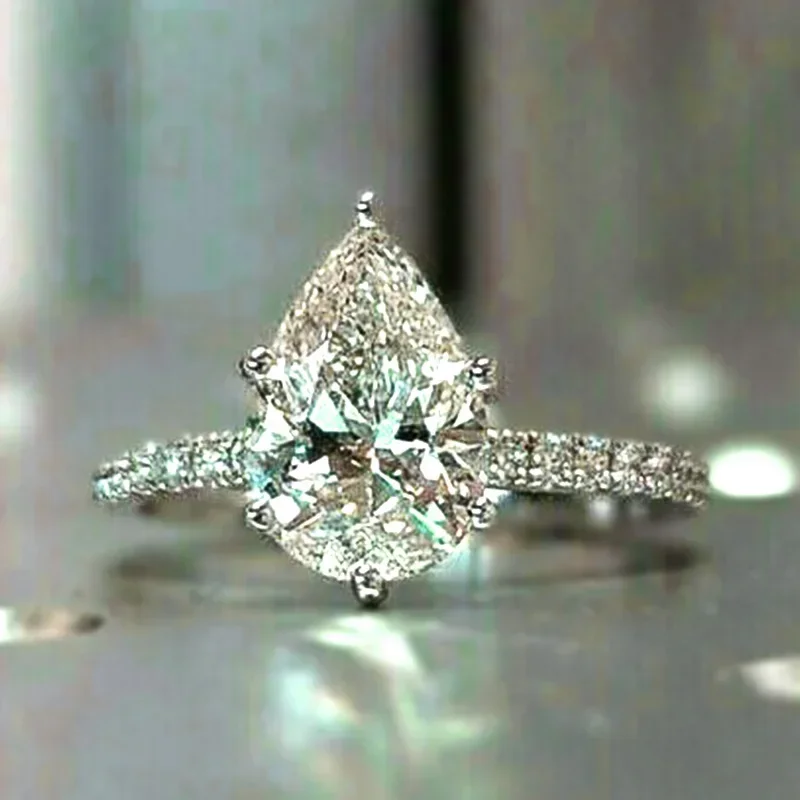 New Pear Shaped Zircon Sparkling Crystal Engagement Ring Women\'s High Quality Silver Plated Wedding  Eternal  Jewelry