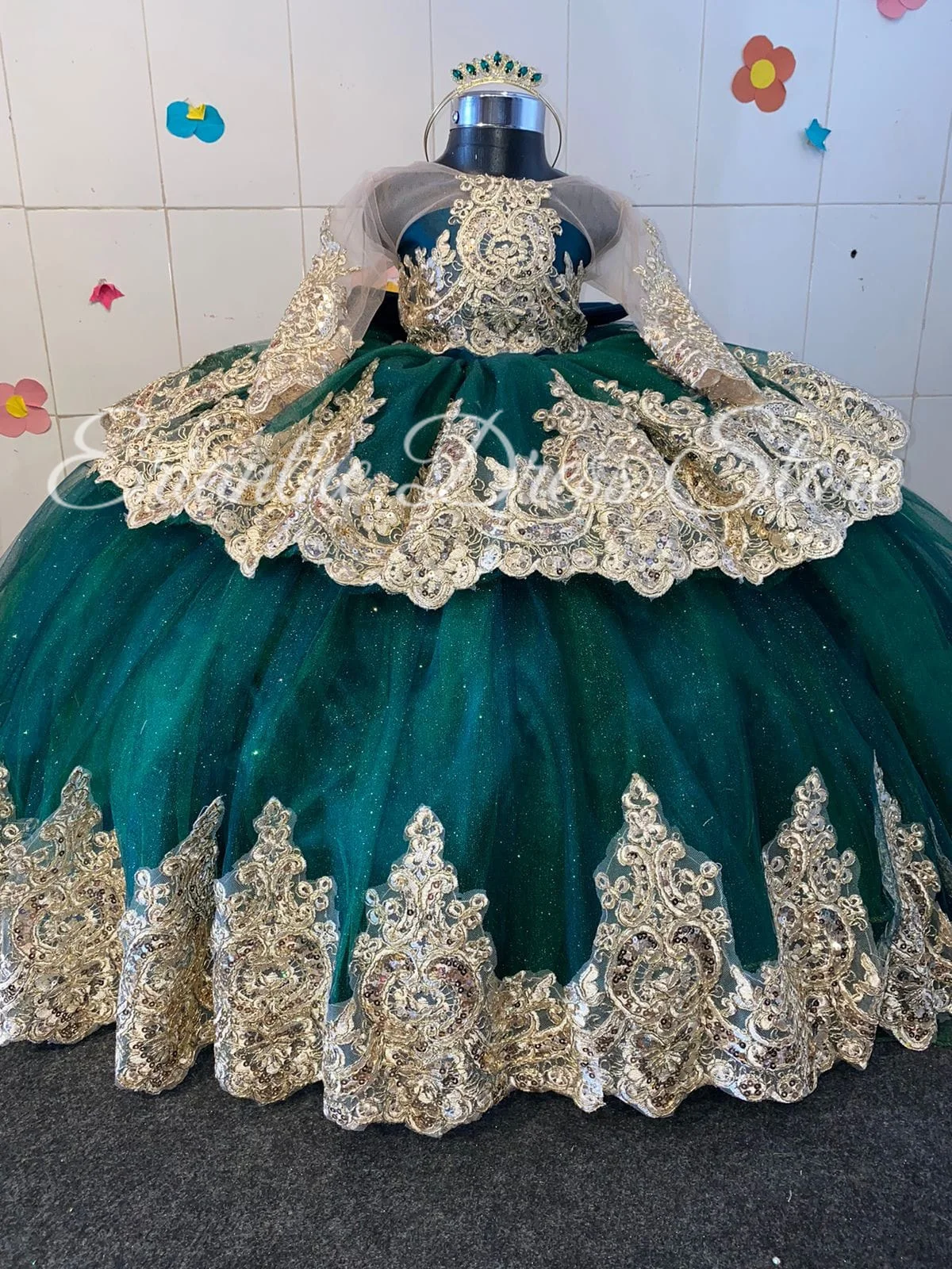 

Green Flower Girl Dress For Wedding Tulle Puffy Lace Applique Bow Kids Birthday Party First Communion Ball Gowns Customized