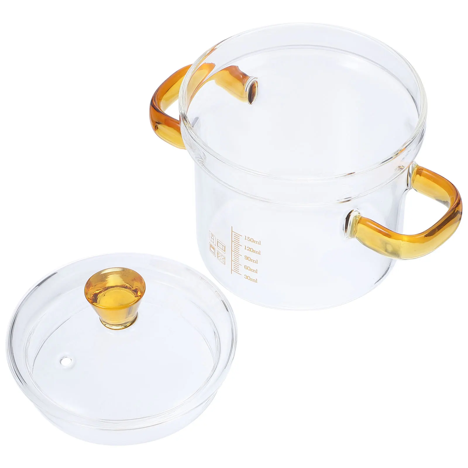 وعاء الحساء الزجاجي الصغير مقبض مزدوج غطاء شفاف وعاء الطبخ للحساء المعكرونة الحليب المطبخ مقاومة للحرارة تجهيزات المطابخ المنزلية