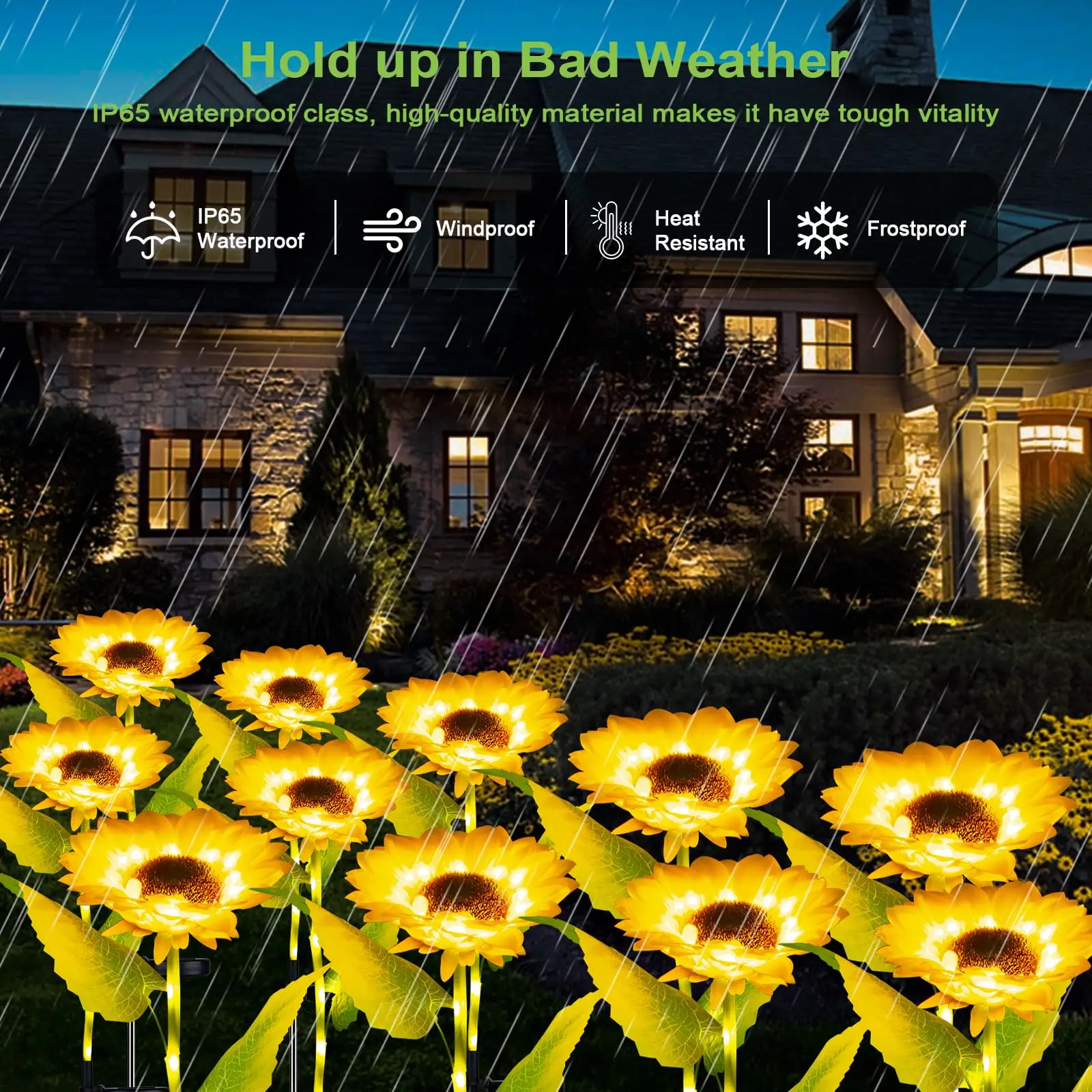 Solar Sunflower Lights 1/2/4 Pack Outdoor Garden Decoration Waterproof Auto On/Off Easy to Install Sunflower With Warm White Led