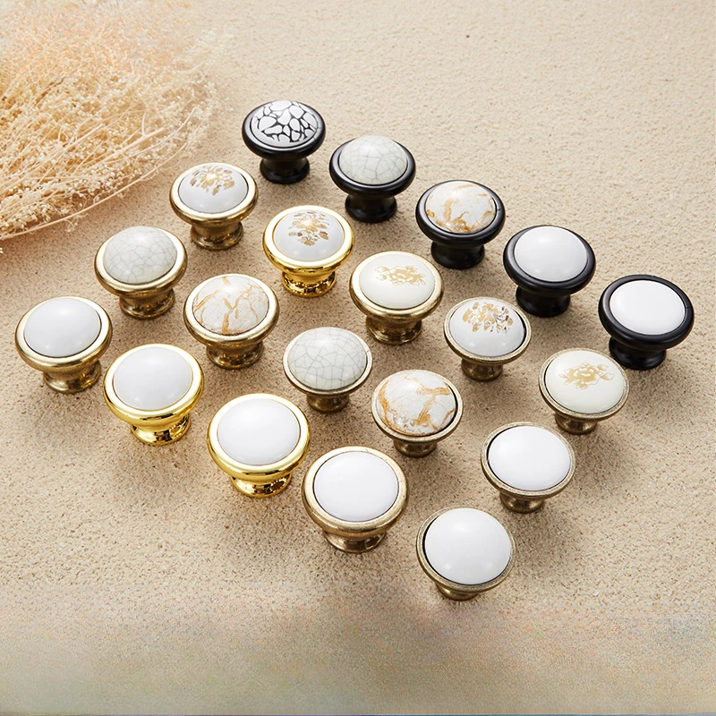 Vintage Style Cracked Ceramic Cabinet Hardware Single Hole Drawer Knobs Elegant Zinc Alloy Pulls