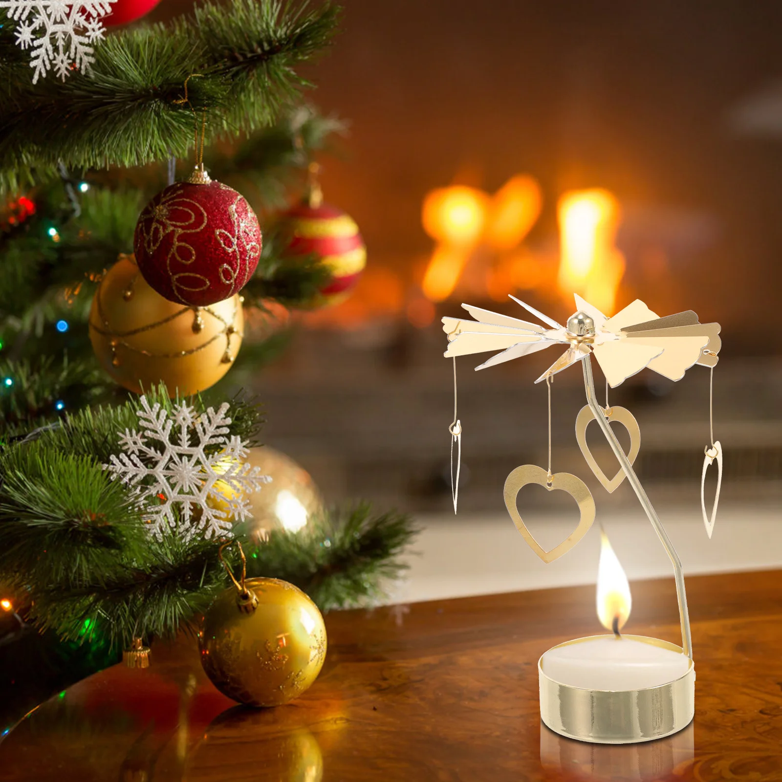 

2Pcs Revolving Candlestick Iron Material Sturdy Home Decor Xmas Winter Parties Glamour Warmth Rotating Candlestick