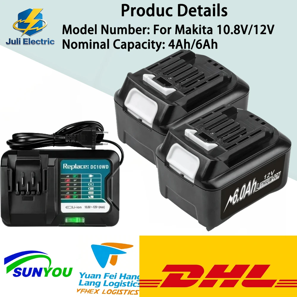 

Premium 12V 6Ah Lithium Ion Replacement Battery for Makita Electric Drill L1016 BL1021B BL1041B Power Tool Batteries