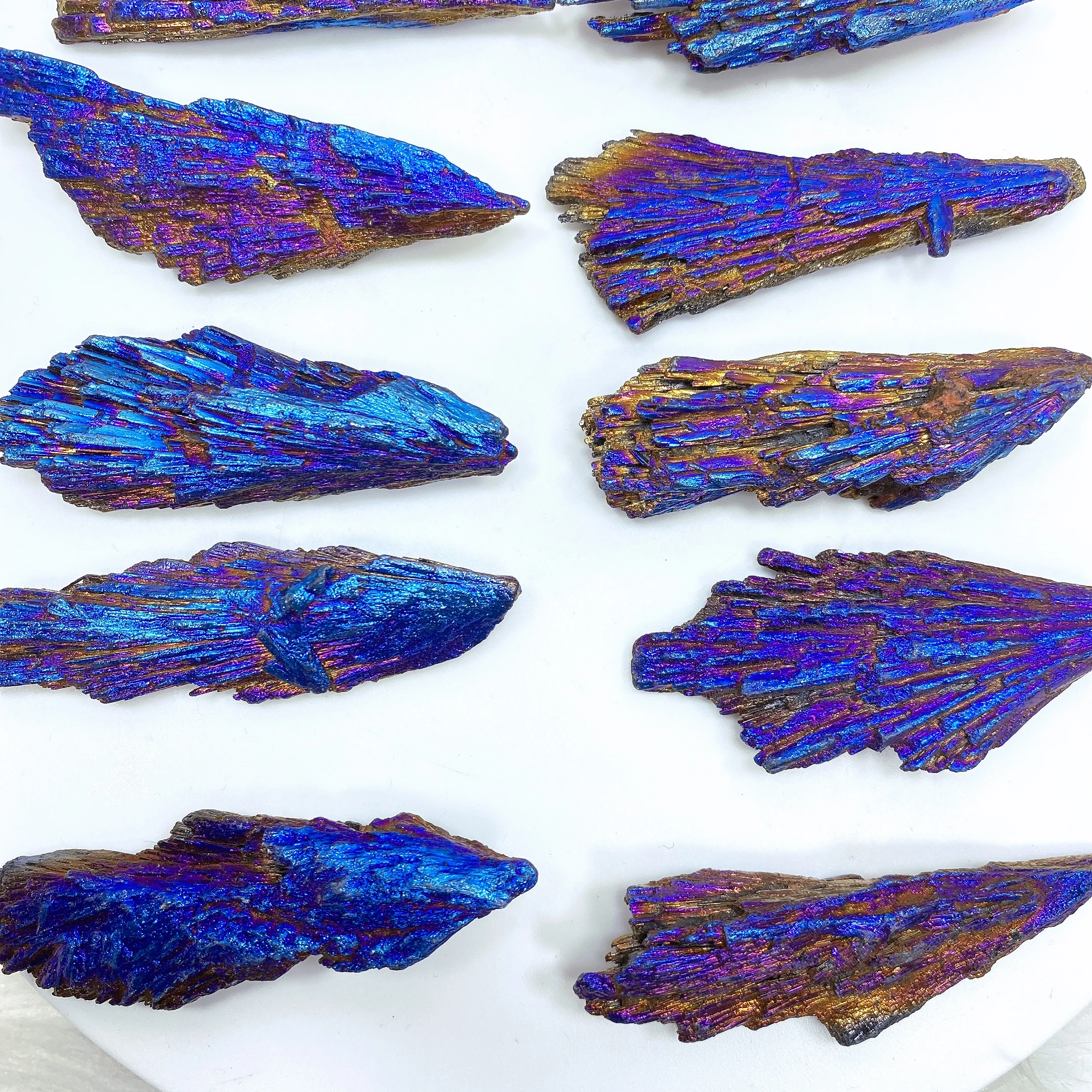 Natural Colorful Tourmaline Electroplated Mineral Rock Stone Titanium Coated Crystal Specimen Healing Home Decor Peacock Feather