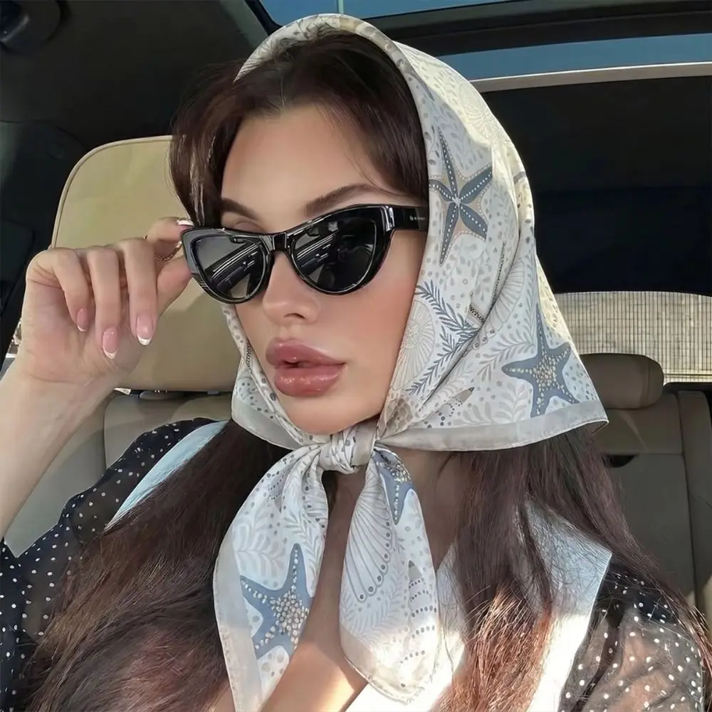

Elegant Printed Starfish Print Scarf Conch Sea Star Shell Silk Scarf Y2K Spicy Girls Hair Scarf Outdoor