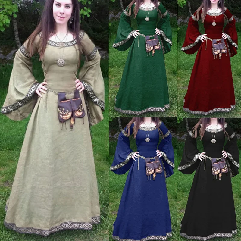 Medieval Gothic Cosplay Costumes for Women Halloween Carnival Party Performance Long sleeve Middle Ages Renaissance Dresses