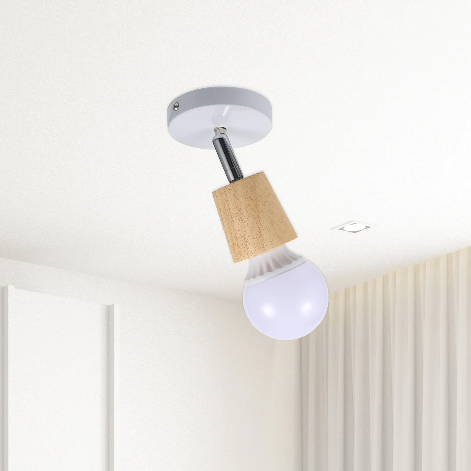 Copper Color Wall Lamp Simple Nordic LED Spotlight Iron Ceiling Plate Wooden Socket Ceiling Lamp for Indoor Use