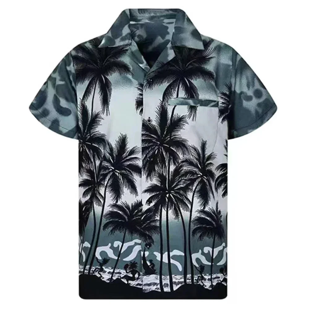 Hawaiian palm trees 3D Print boy Shirt boy/girl Casual Fashion Short Sleeves Shirts Lapel Button Tops Oversized Unisex Clothing