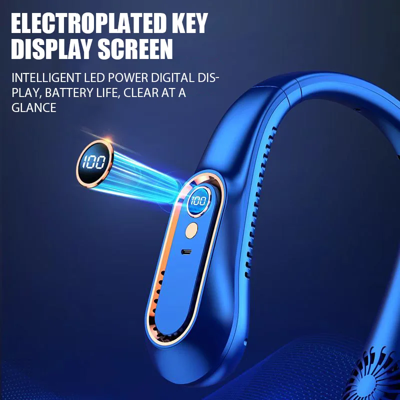 Портативный мини-вентилятор на шею, Электрический безлопастный воздухоохладитель с цифровым дисплеем, с шейным ободом, зарядка через USB