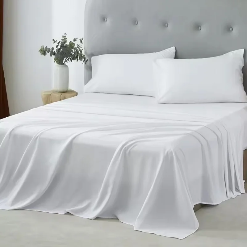 Us King Size Flat Sheet Solid White Bed Top Sheet 274*259cm for Double Home Hotel Bedclothes Breathable Machine Wash All Season