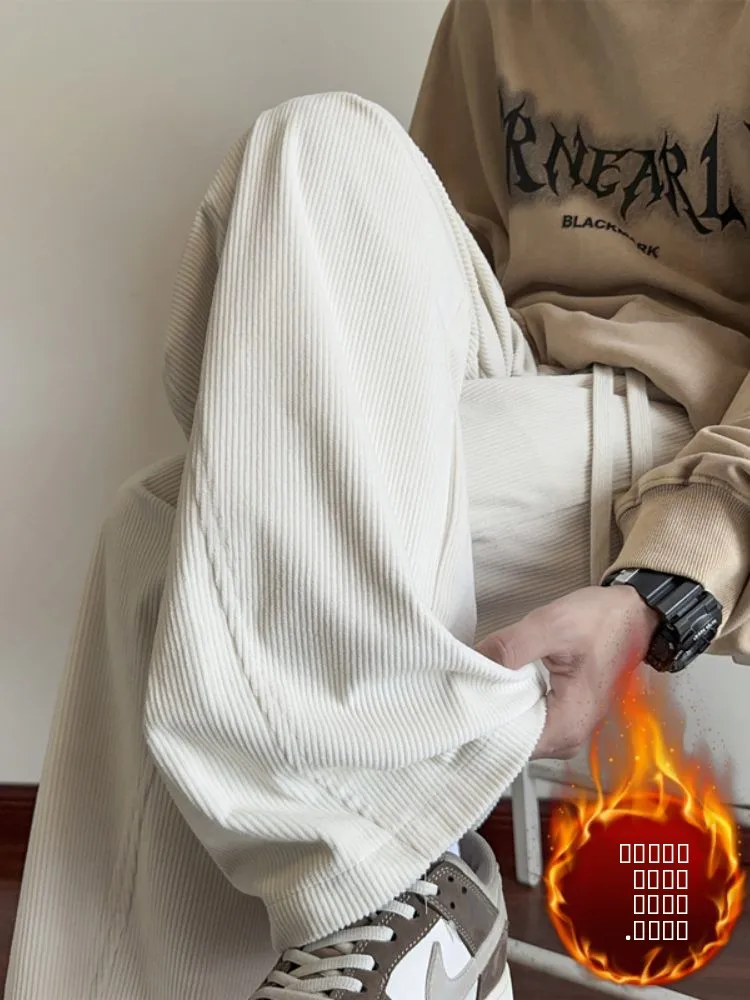 

Мужские утепленные вельветовые брюки на флисовой подкладке, осенне-зимние, новые, модные, брендовые, премиум-класса, струящиеся, с широкими штанинами