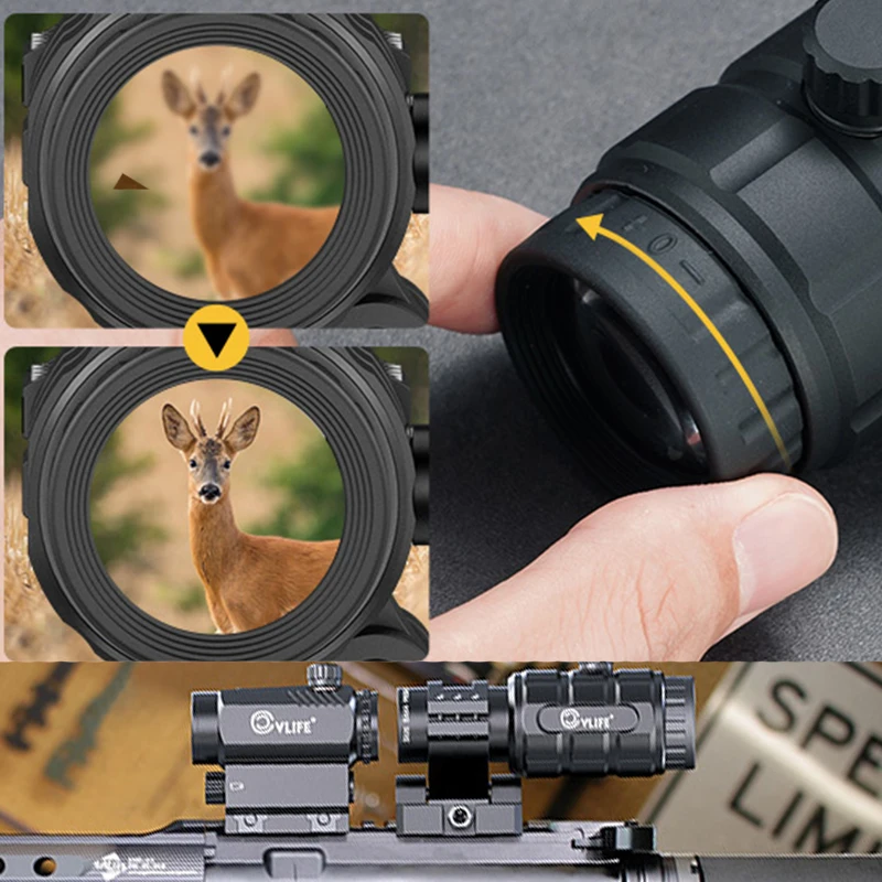 MidTen Riflescope بندقية الصيد نطاقات 3X المكبر كومبو 3 MOA نقطة حمراء الثلاثية الأبعاد ضبط السطوع التلقائي الوجه إلى الجانب #6