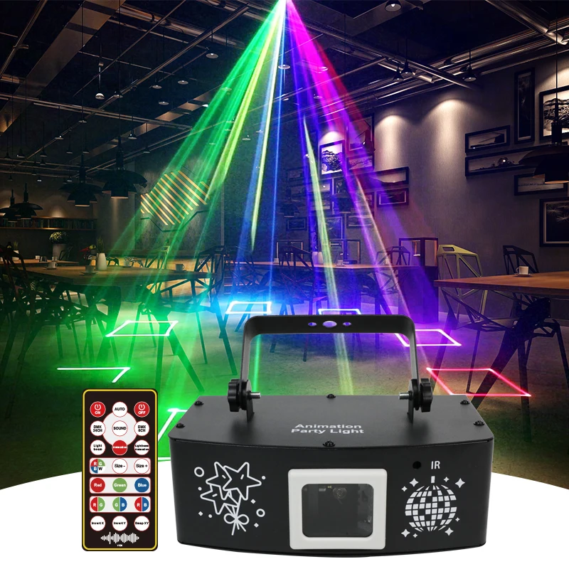 RGB Laser Ambient Projector DMX512 Sound Activated With Remote Control Effect Equipment For KTV Disco Pub Home Wedding Lamp