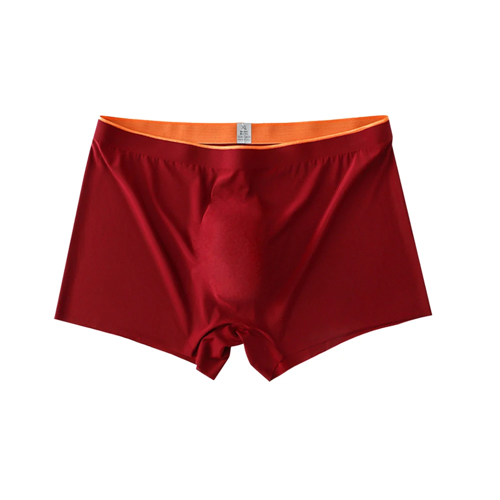 Men Seamless Thin Trunks Ice Silk Underwear Panties 5D Bulge Pouch Boxer Shorts With Contrast Color Waistband For Daily Wear