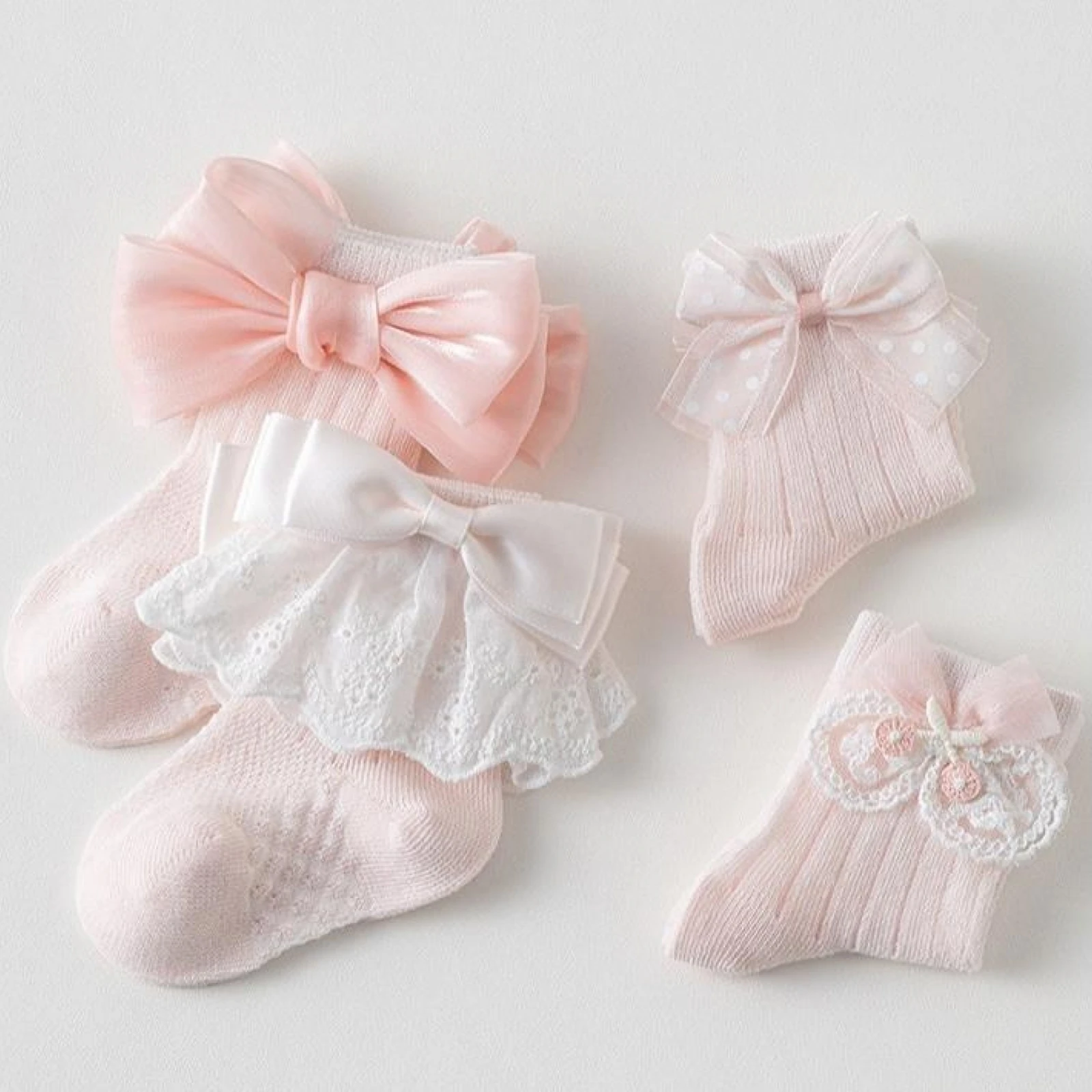 0-5Years Toddler Baby Girl Crew Socks Soft Breathable Lace Ruffle Bow Princess Socks