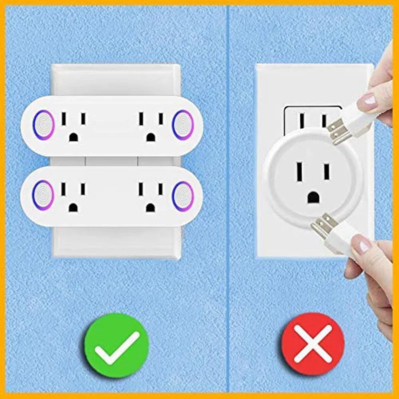 2 Pack Smart Plug 15A Smart Dual Outlet Sockets With Energy Monitoring Hands-Free Voice Control For Alexa, IFTTT & Google Assist