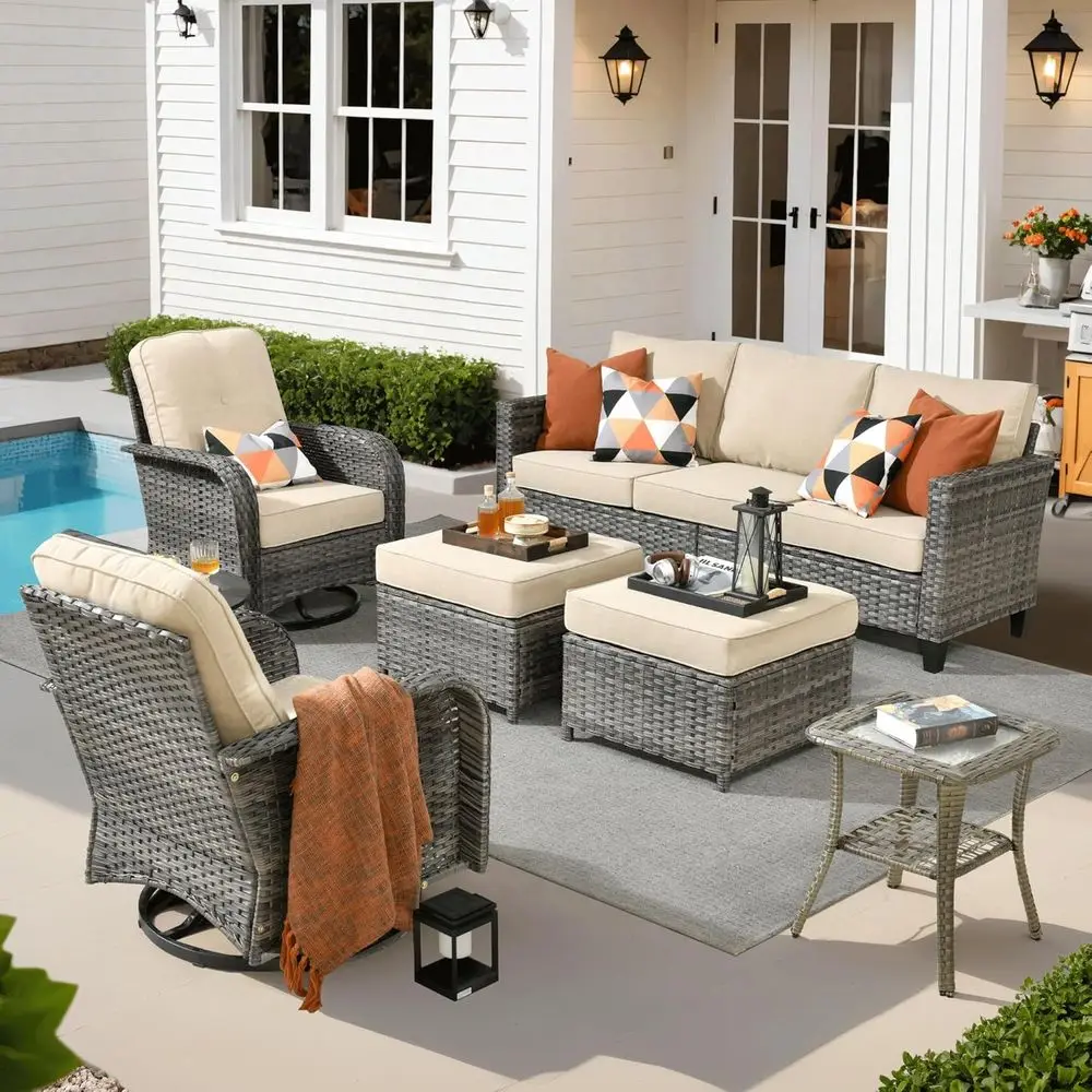

6 Pieces Patio urniture Set, Outdoor Wicker Soa Couch with Rocking Swivel Chairs Comy Cushions, ern Deep Seat Rattan Contion Set