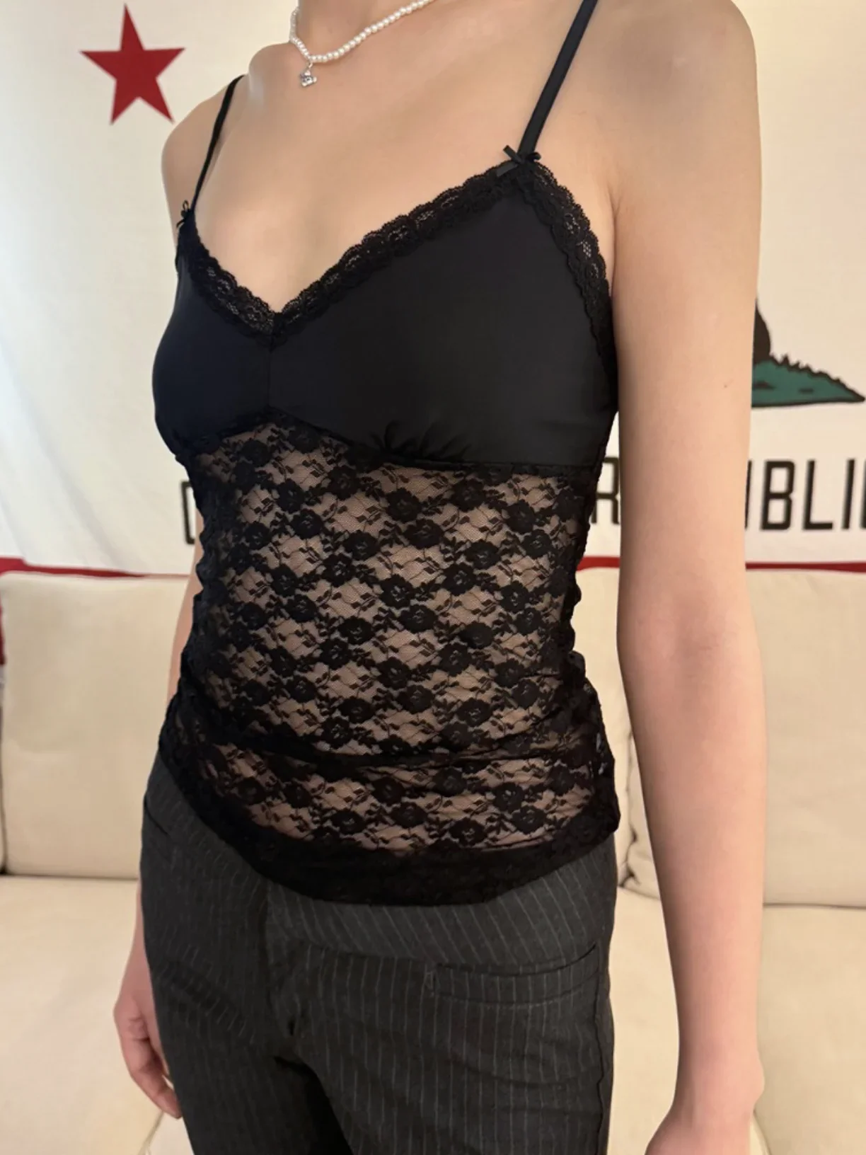 Women Lace Bow Transparent Bra Tank Top 2024 Summer Sleeveless V-Neck Thin Slim Vest Sweet Vintage Streetwear Sexy Crop Tops Y2k