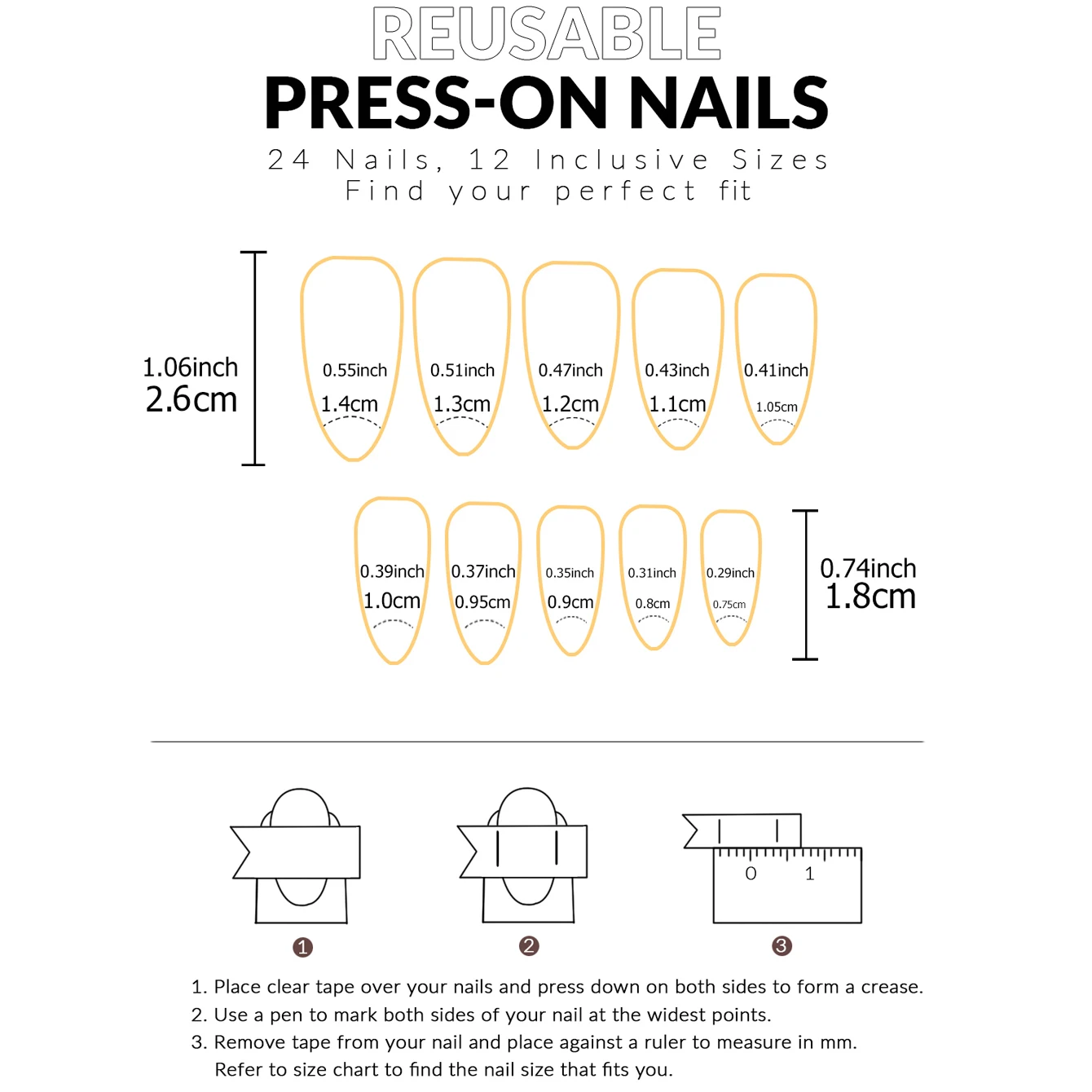 24-teiliges Set für sofortiges Makeover mit roten französischen Mandel-Kunstnägeln, 1 Nagelfeile & 1 Nagelkleber-Aufkleber-Set – Detail 24