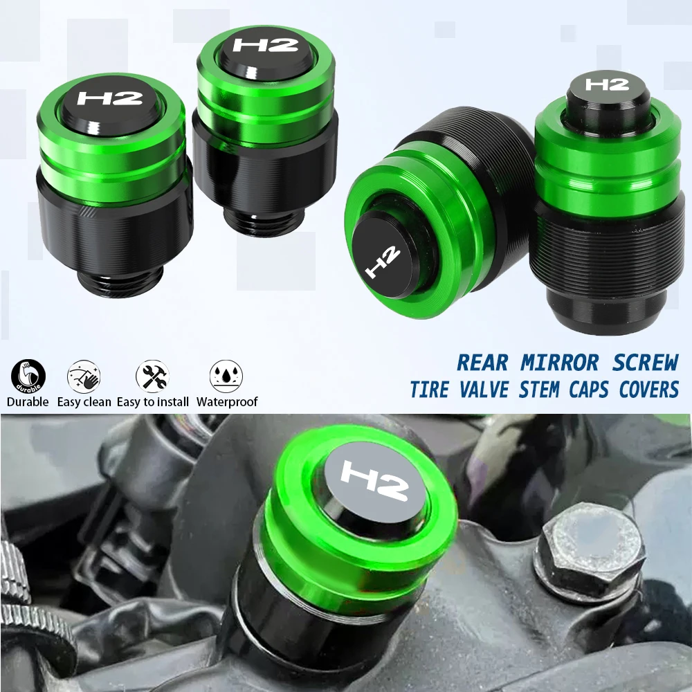H2R H2รถจักรยานยนต์สำหรับ Kawasaki H2-SE H2 SX 2015-2024 2023 2022 2021 2020 2019ฝาปิดก้านวาล์วยางรถยนต์สกรูกระจกหลัง
