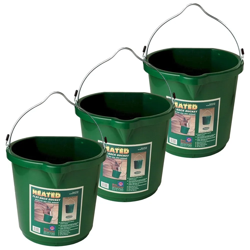 Heated Flat Back Water Bucket 120 Watts 5 Gallon 3 Pack
