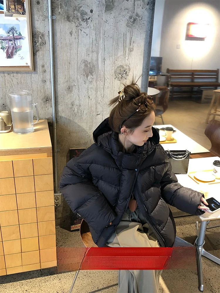 

Lightweight ort 90 White Du down Puffer Jaet Women Winter New Sle Hooded Bread Coat Korean Sle Commute Windbreaker