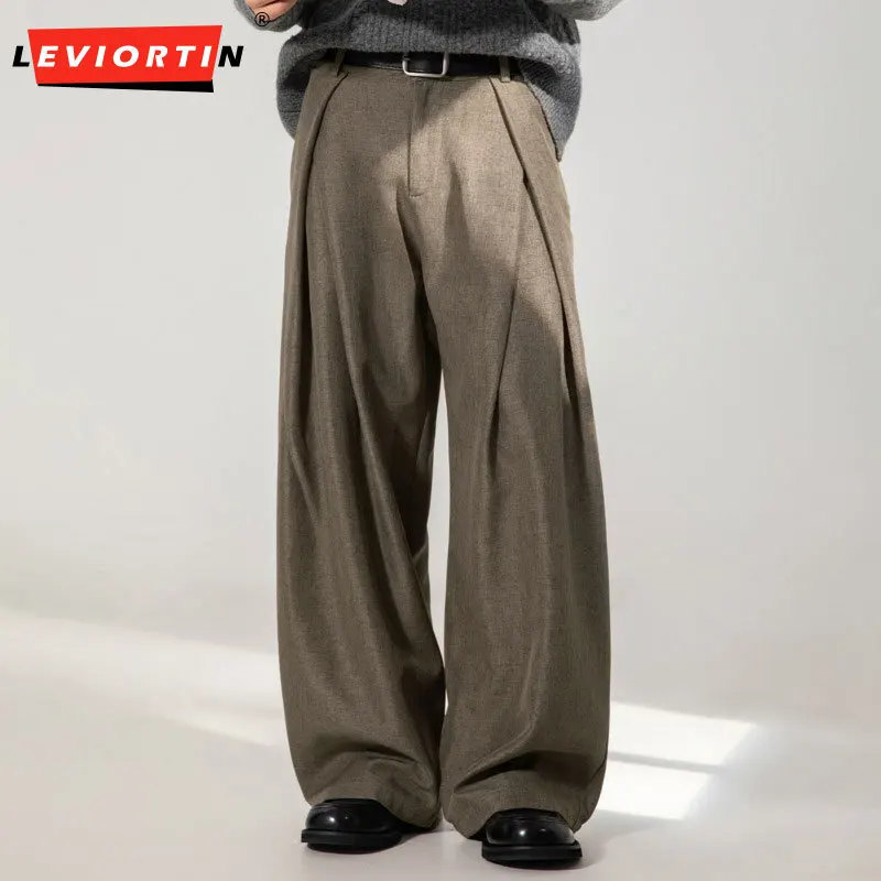 

Men's Spring /Autumn New Fashionable Trendy Brand Retro Vertical pleated Design Texture Casual Loose Straight Legged Long Pants