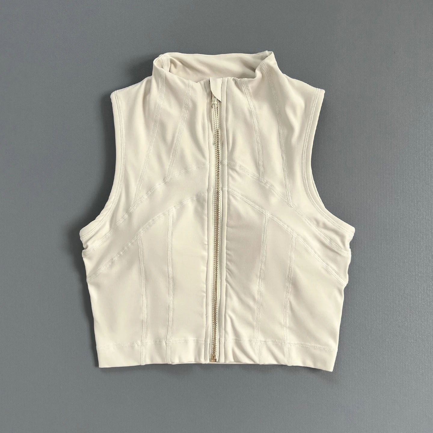 Women Sleeveless Zip Up Stand Collar Crop Tank Top Sports Yoga Vest