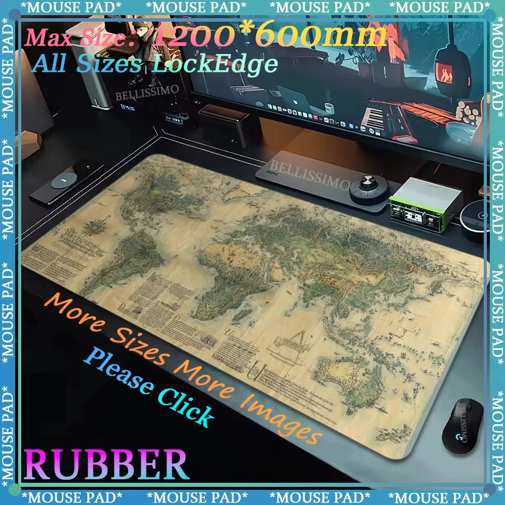 Old World Map Mouse mats Extra Large XXXL Desk Pad Retro Computer Pad Gaming Keyboard Pad 1200*600 MM Rubber Lock Edge Mouse Pad