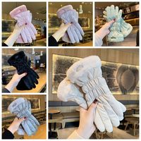 Thickened Little Bear Padded Gloves Warm Padding Women Winter Thermal Fleece Windproof Breathable Bicycle Touch Screen Gloves