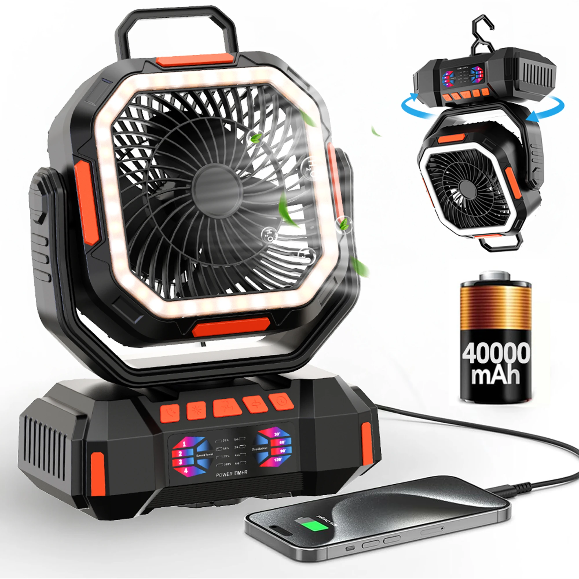 Outdoor Power Pedestal - Portable Camping Fan Rechargeable 40000mAh Battery