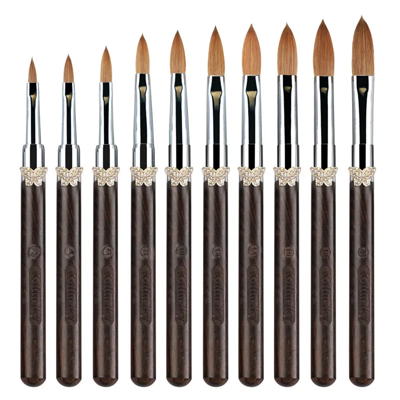 10 Stijl Vlindergesp Rond Houten Handvat Kolinsky Haar Nail Art Brush Schilderen Lijn Pen Liner Gradiënt Platte Ronde Franse Gereedschappen