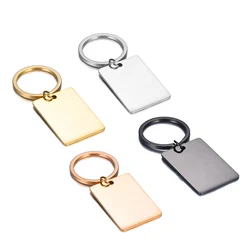 5Pcs 28X40mm Mirror polishing Blank ID Tag Stainless Steel Rectangle Keychain For DIY Accessories Custom Logo Keyring 4 Colors